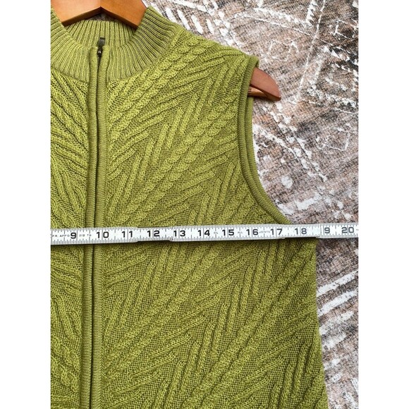 Coldwater Creek Boiled Wool Zip Sweater Vest M Green Chevron Textured VTG Style - Picture 10 of 14
